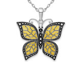 Yellow Butterfly Charm Pendant Necklace in Sterling Silver with Chain